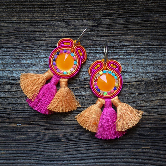 Etniczne- kolorowe kolczyki soutache Mró Soutache