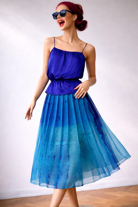 spódnice midi Jedwabna spódnica- sarong kobalt