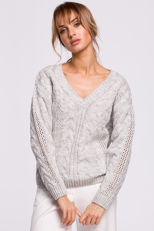 swetry damskie Sweter z dekoltem w serek-szary(M-510)