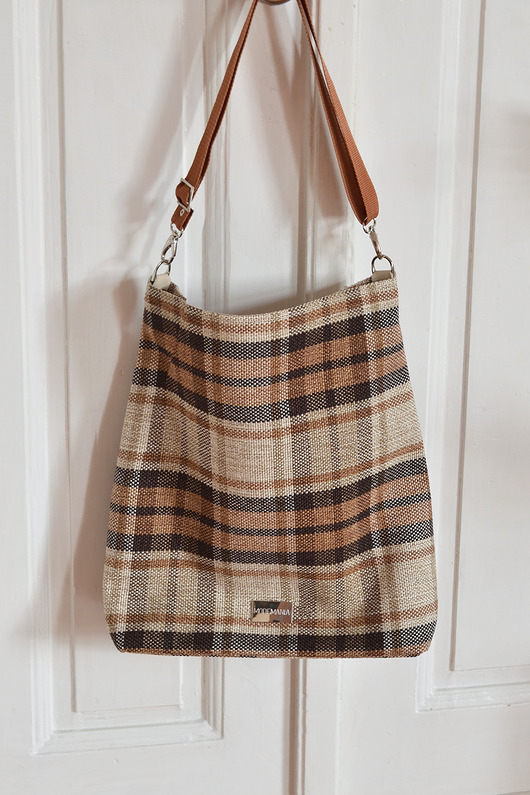 torby na ramię Lniana torba w kratę