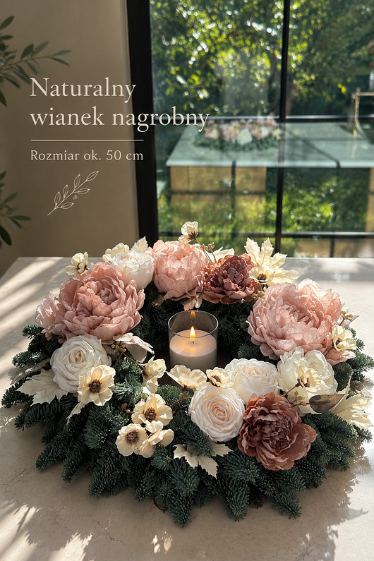 wianki Naturalny wianek NAGROBNY bardzo trwały - 50cm