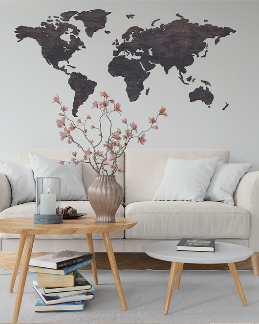 Ozdoby na ścianę Drewniana Mapa Świata 250x125x06 cm Granice