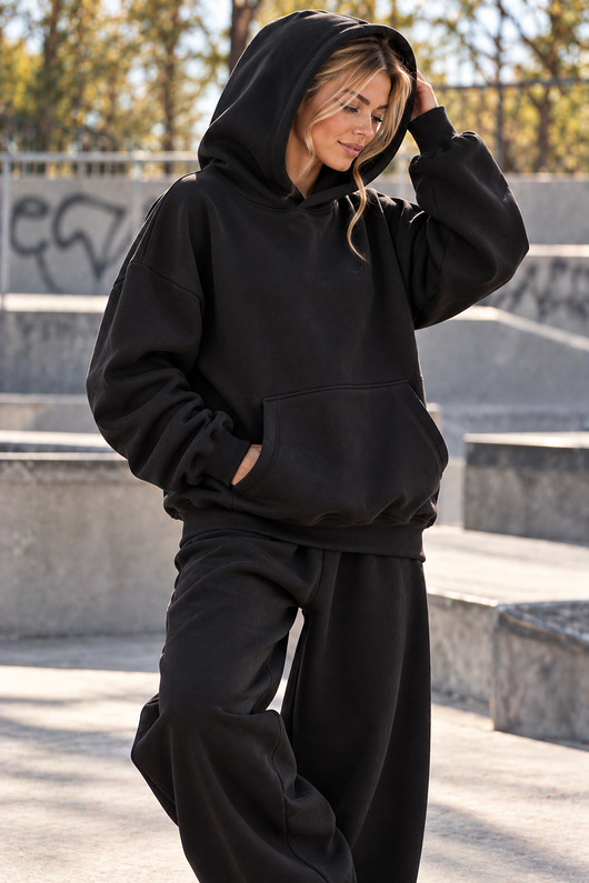 bluza z kapturem damska Bluza Hoodie -Black