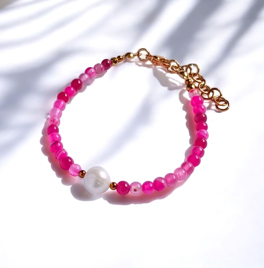 bransoletki z kamieni naturalnych Bransoletka : fuchsia & pearl collection : agat i perła