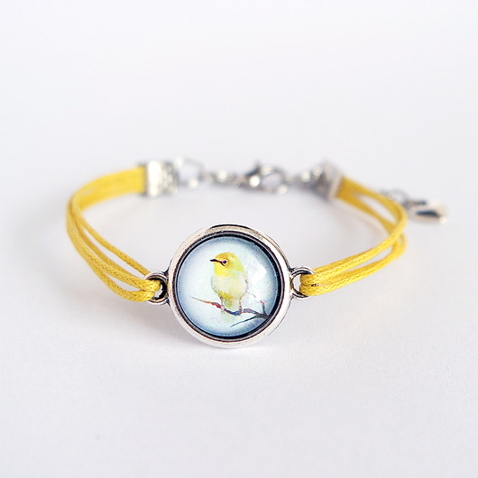 bransoletki ze szkła Bransoletka - Ptaszek - żółta, sznurki