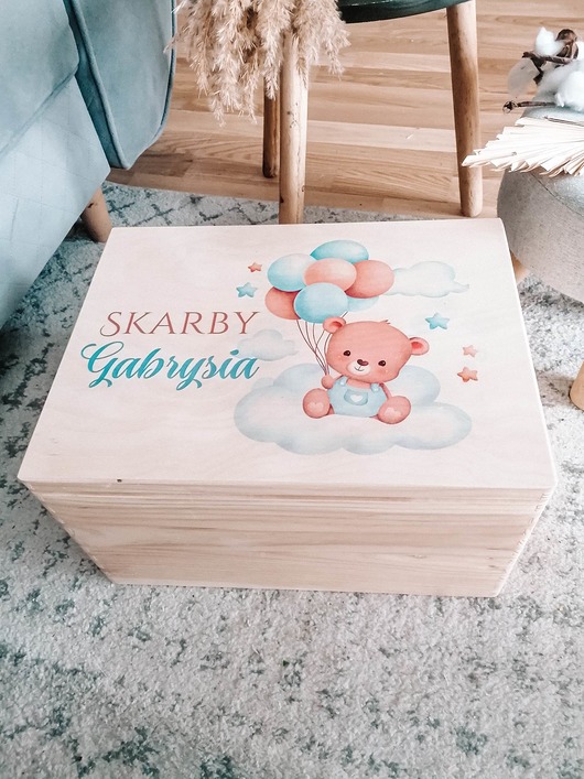 skrzynki, kufry i pudła Pojemniki na zabawki,MIŚ Z BALONAMI kuferek, na chrzest, pod choinkę
