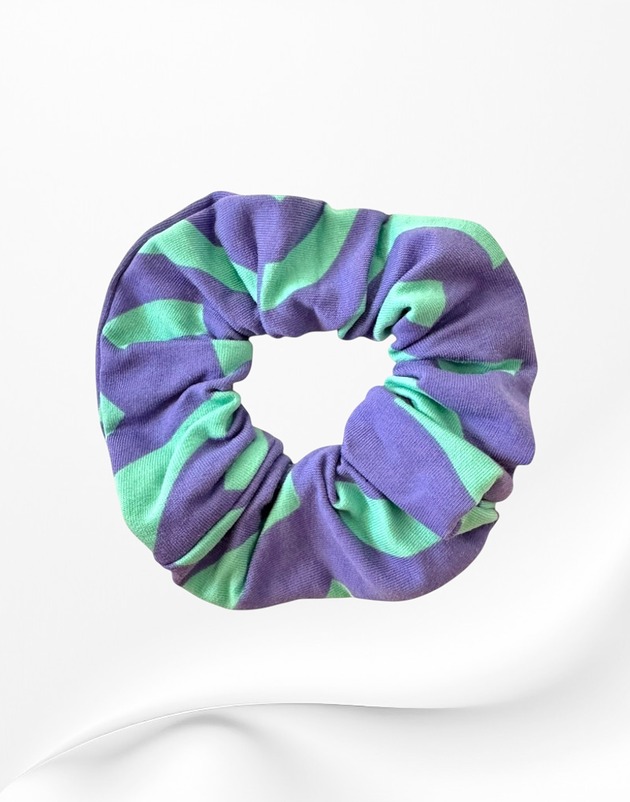 gumki do włosów Gumka frotka scrunchie fioletowa w turkusowe nitki