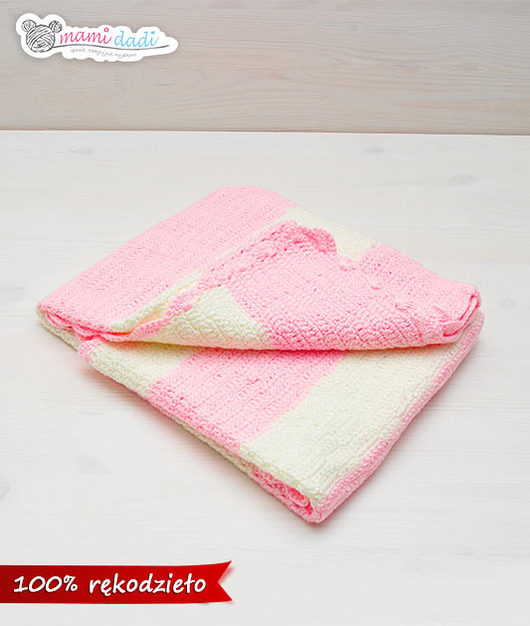 kocyk dziecięcy biało-różowy - hand made Mamidadi