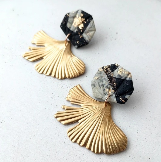 kolczyki z masy plastycznej Kolczyki Gingko z mosiężnym miłorzębem