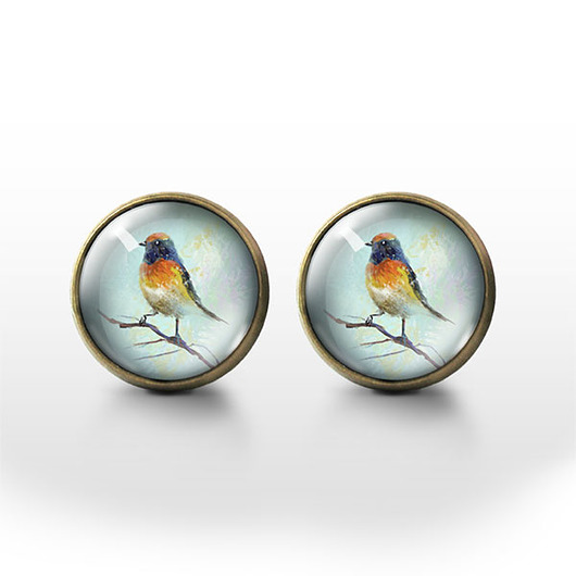 kolczyki szklane Kolczyki sztyfty - Kolorowy ptak - brąz