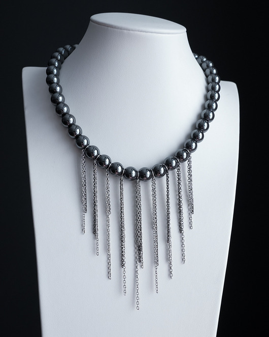 korale Regulowany naszyjnik z hematytu z łańcuszkami