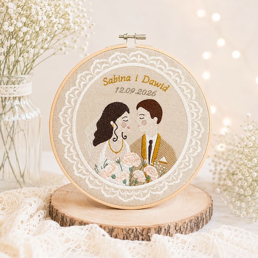 Ślub - inne Personalizowana pamiątka ślubna, haft ślubny/ rocznicowy w tamborku