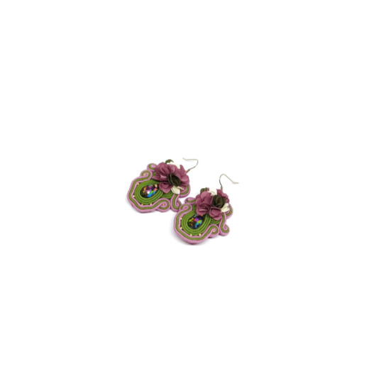kolczyki soutache Różowo-zielone kolczyki sutasz - kolekcja Flora