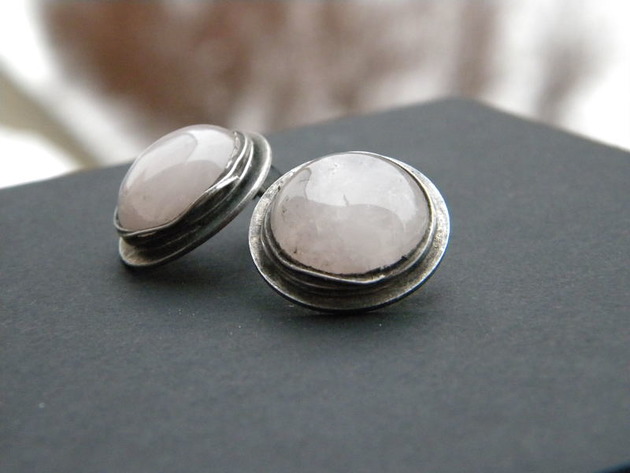 kolczyki wire wrapping Kwarc różowy  - sztyfciki