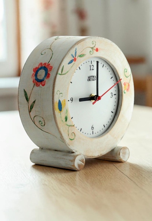 zegary Zegar drewniany biurkowy biały cichy