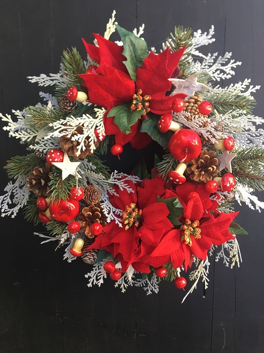 wianki bożonarodzeniowe Wianek bożonarodzeniowy czerwona poinsettia