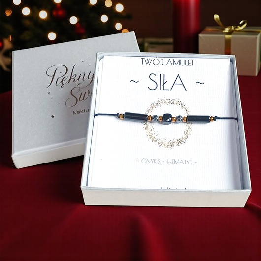 bransoletki z kamieni naturalnych Amulet - SIŁA - świąteczne pudełko - ONYKS, HEMATYT