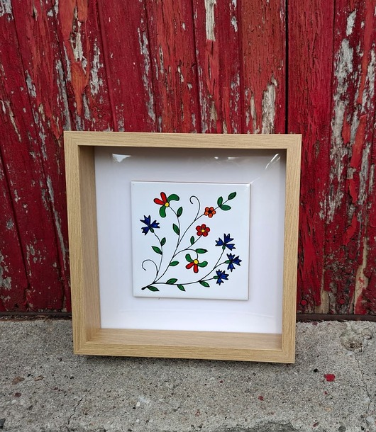 inne Kociewski kafelek w ramie, ręcznie malowany, 25 cm x 25 cm.