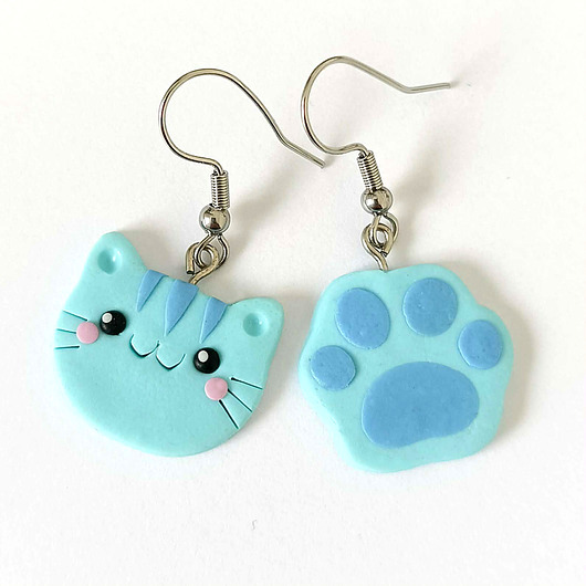 kolczyki z masy plastycznej Kolczyki Niebieskie Kotki