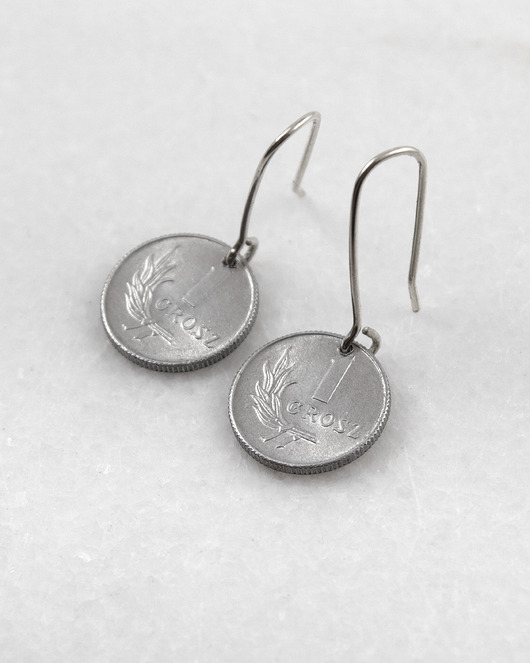 kolczyki wire wrapping Grosiki - kolczyki (lub klipsy) z monet