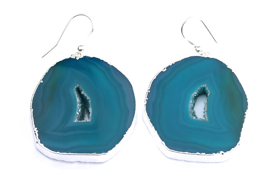 Earrings Plastry Geody Agatu Turkusowe srebro Brazi Druse Jewelry