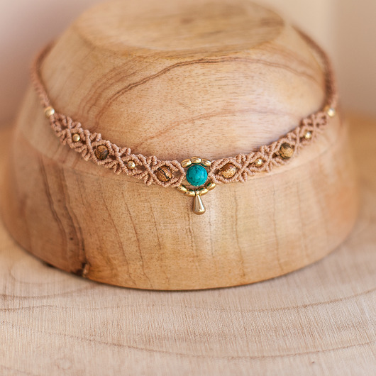 chokery Makramowy naszyjnik. Choker makramowy. Naszyjnik Makrama. Turkus
