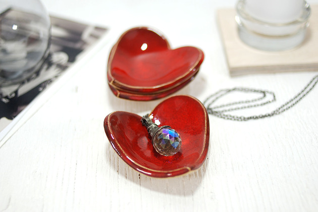 pojemniki na biżuterię Ręcznie robiona miseczka serce na drobiazgi, biżuterię, obrączki