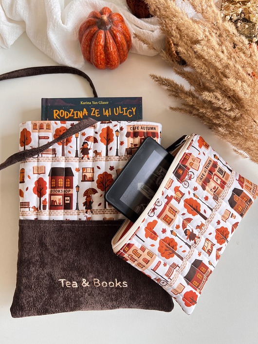 piórniki Komplet dla miłośniczki książek, jesienne etui na czytnik, book sleeve