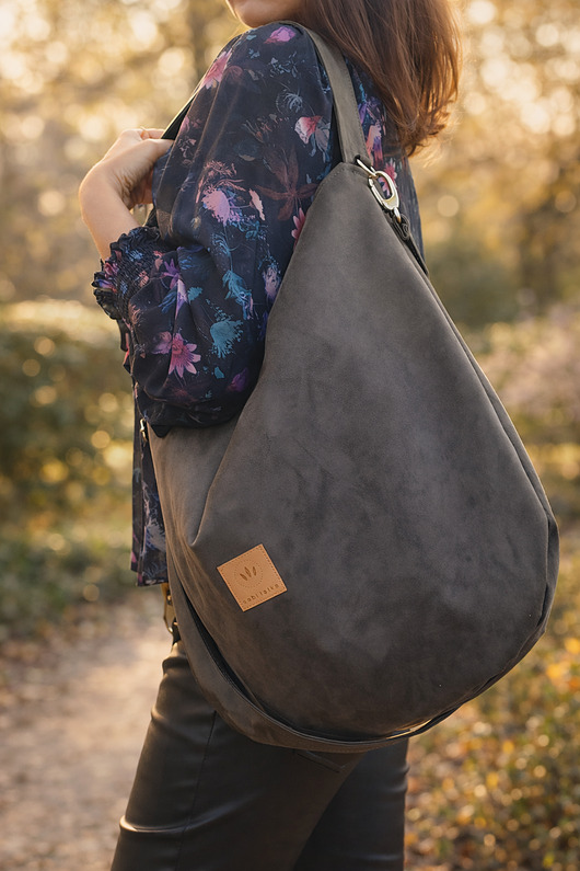 torby na ramię Duża torba worek z eko zamszu Khaki