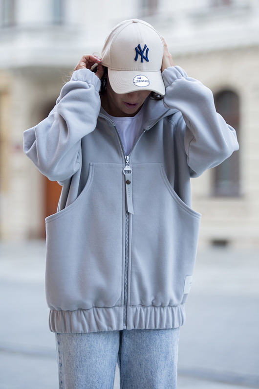 bluza z kapturem damska BLUZA ROZPINANA SZARA KANG00 guma