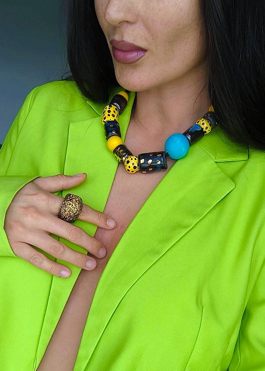 złote naszyjniki Naszyjnik z porcelany - cętki