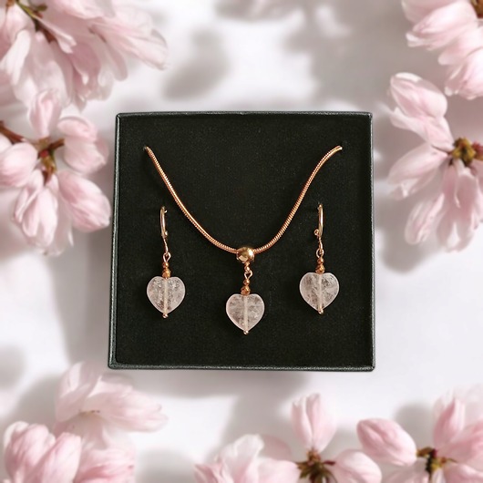 komplet biżuterii RAZEM TANIEJ! uroczy komplet: serduszko KWARC TRUSKAWKOWY : wyjątkowy prezent
