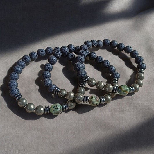 biżuteria męska Turkus afrykański, piryt, lawa : męska bransoletka