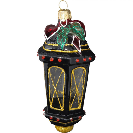 bombki Ręcznie malowana szklana bombka czarny lampion ze złotymi zdobieniami