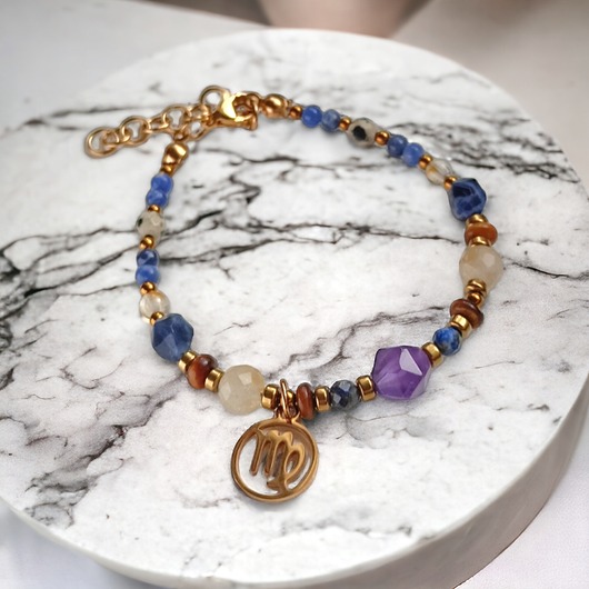 bransoletki z kamieni naturalnych PANNA - zodiac collection - PREMIUM - gold