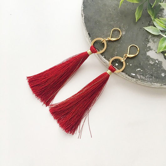 Kolczyki chwosty Boho - Burgund Ilovehandmade