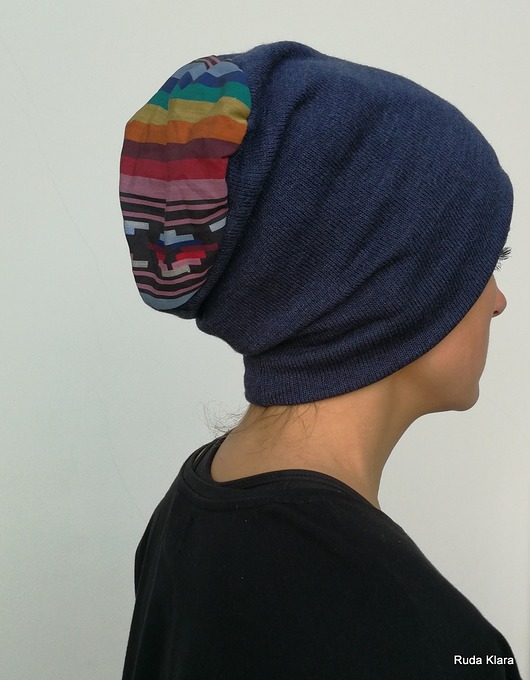 czapka damska granatowa wełniana boho zimowo ruda klara