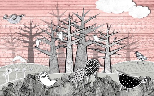 BIRD PARADISE  - plakat ilustrowany.  Ananas Project