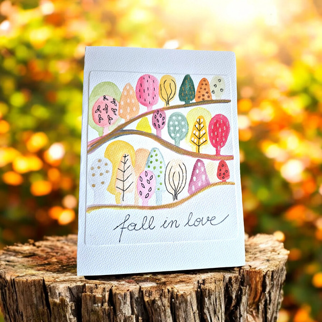 grafiki i ilustracje Kartka okolicznościowa  malowana akwarelą piękna złota jesień