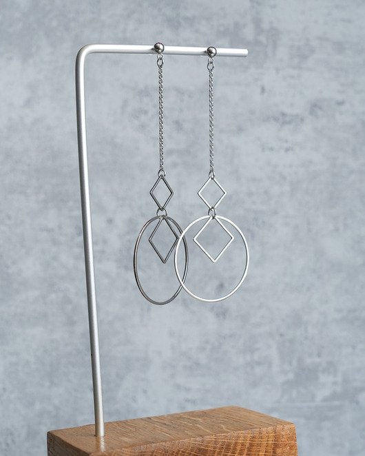 kolczyki - inne Mega długie stalowe kolczyki geometryczne