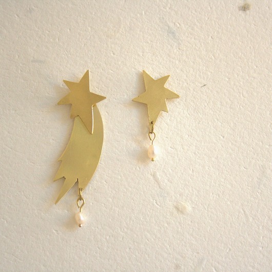 kolczyki z mosiądzu Kolczyki-gwiazdy z perłami