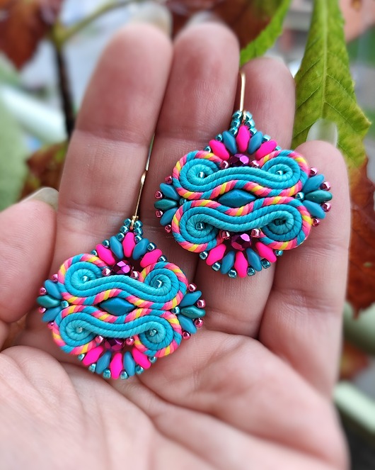 kolczyki soutache Aztec Turkusowe kolczyki sutasz