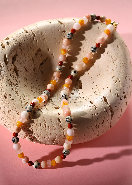 chokery SUNSET Naszyjnik RHEI z kamieni naturalnych Chocker różowy opal Srebro