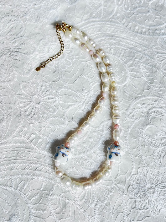 korale Naszyjnik z  pereł Lucky Cat