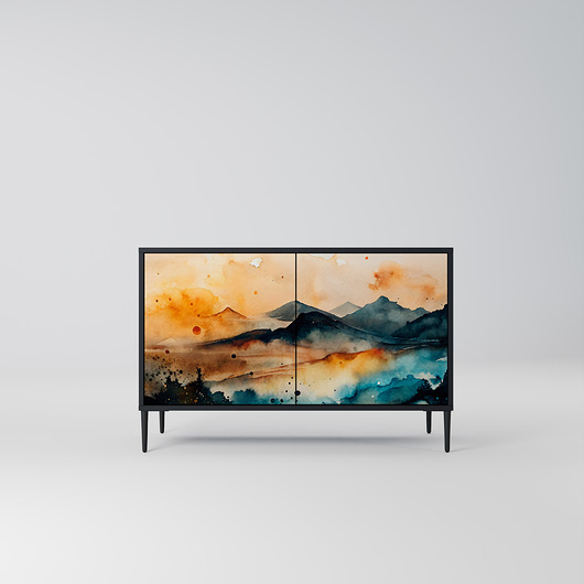 komody i szafki OMINOUS MOUNTAINS Komoda 2-drzwiowa korpus Czarny Noga szpilka czarna