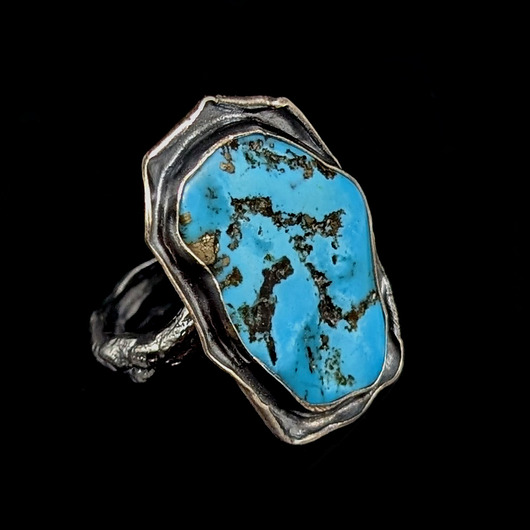 pierścionki - różne Regulowany z okazałym turkusem w srebrze