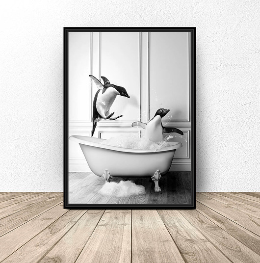 plakaty Plakat do łazienki "Pingwiny w wannie"