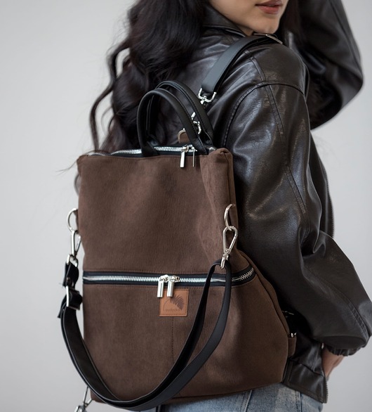 plecaki Plecak / torba 2 w 1 z nubuku ciemny brąz