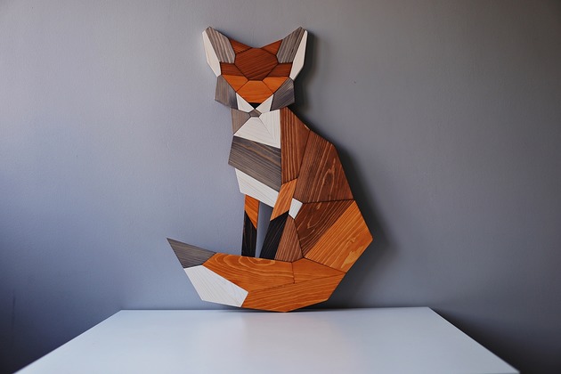 Ozdoby na ścianę Drewniany lis na ścianę