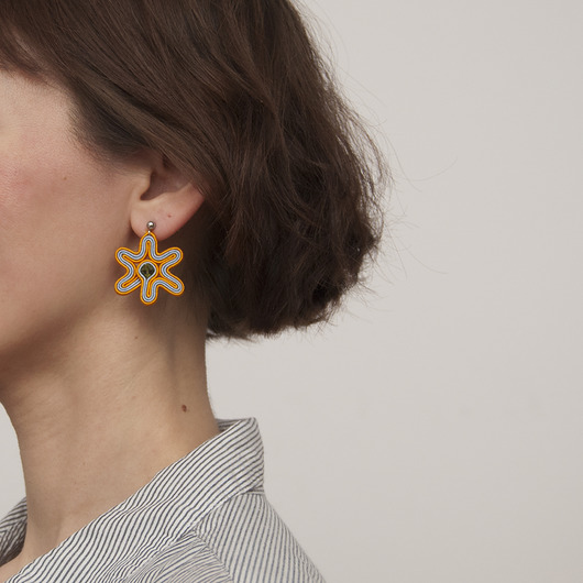 kolczyki soutache KolczykI kwiaty - niebieski, pomarańczowy